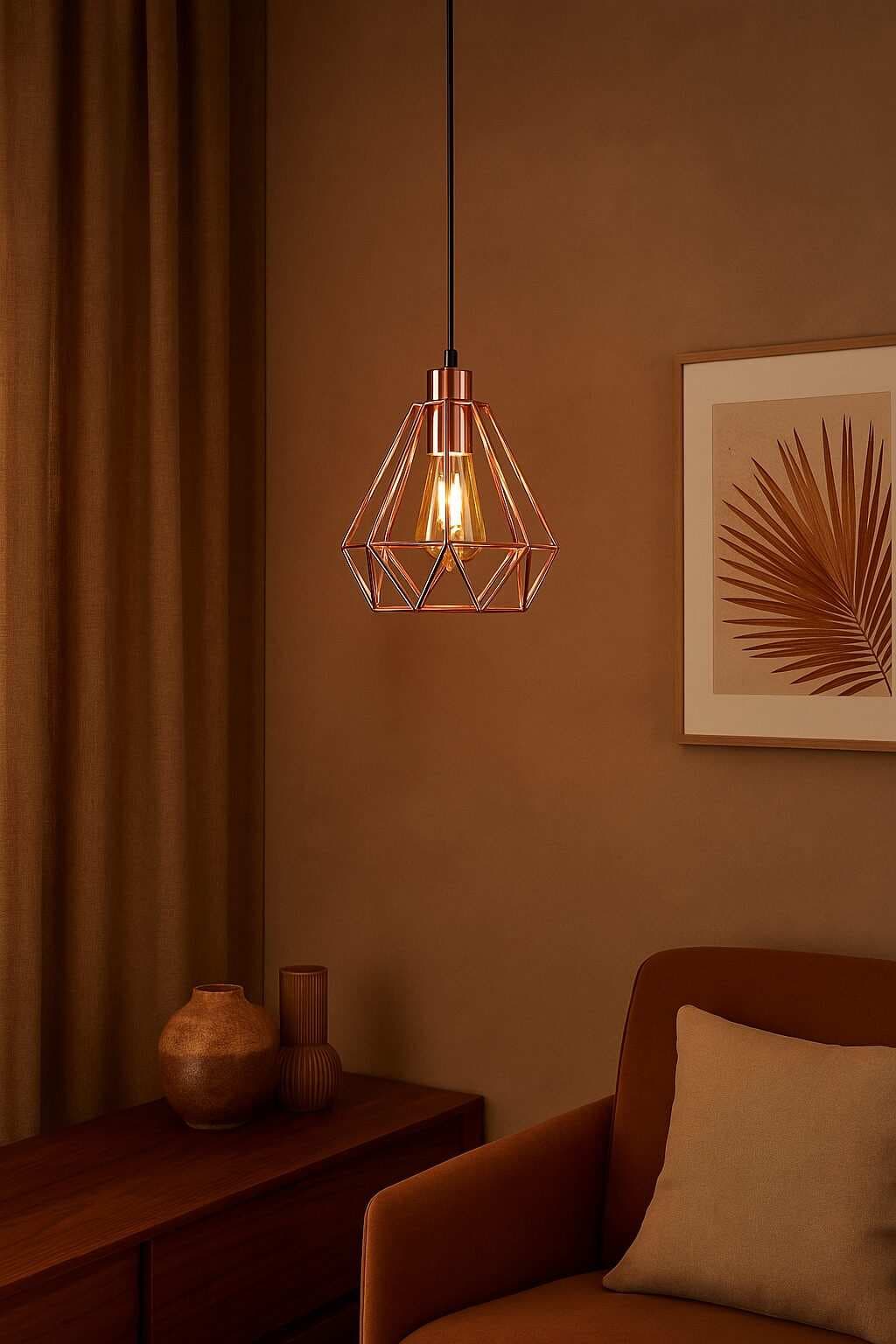 Rose Gold Mesh Frame Pendant Light