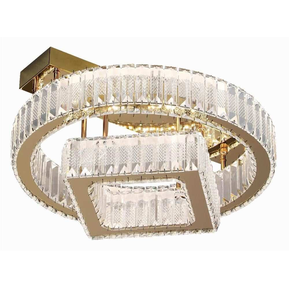 Two-Layer Crystal Circle &amp; Square Flush Chandelier CH16-500G
