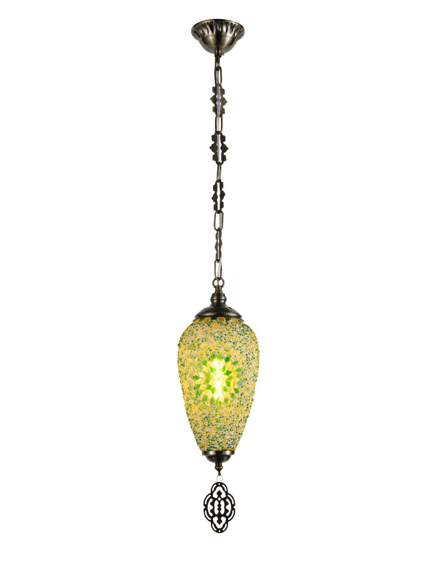 Turkish Moroccan Yellow &amp; Green Mosaic Tear Drop Pendant Light TUR007-B