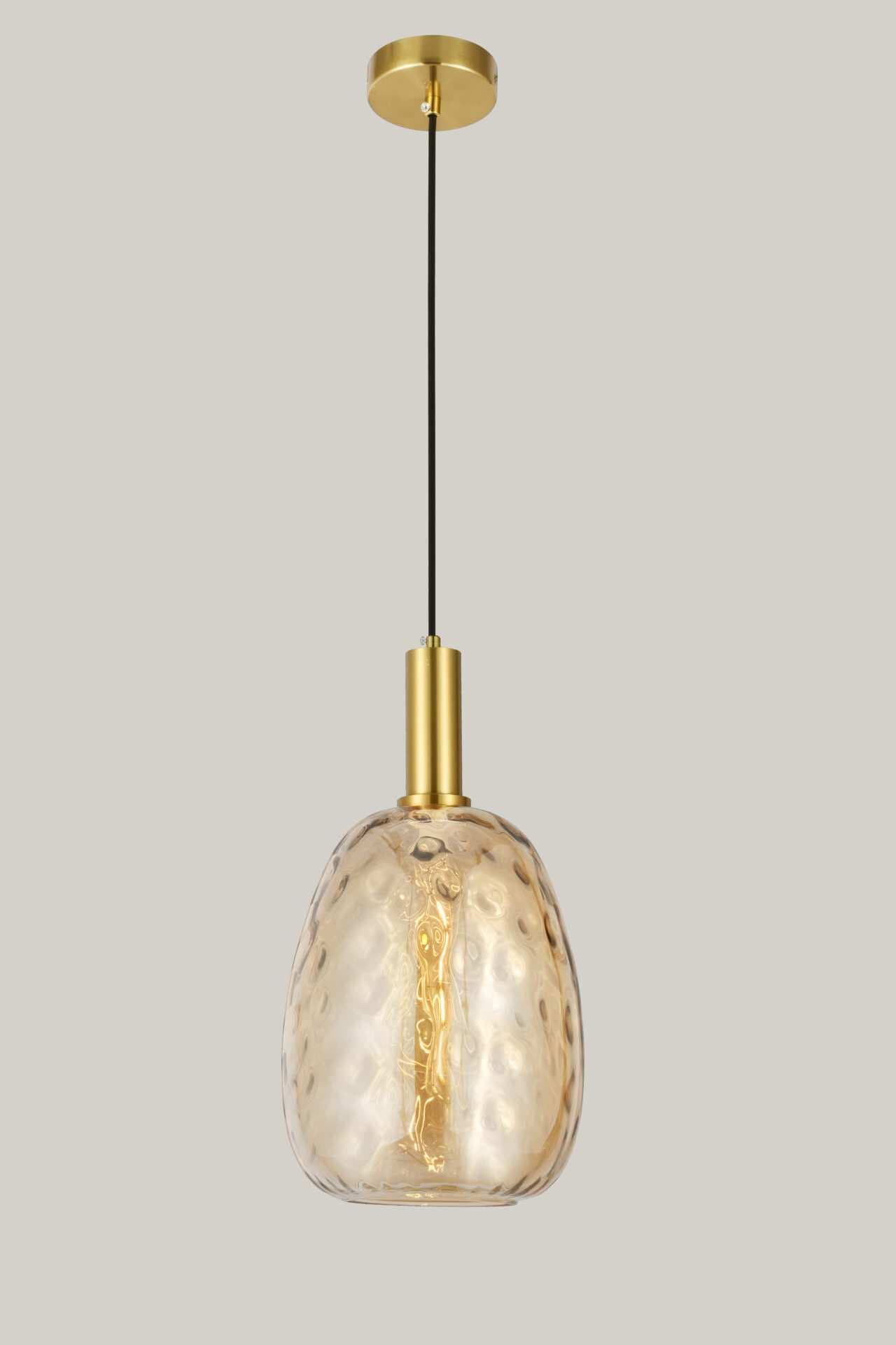 Oval Textured Amber Glass Shade Brass Gold Pendant Light CP203