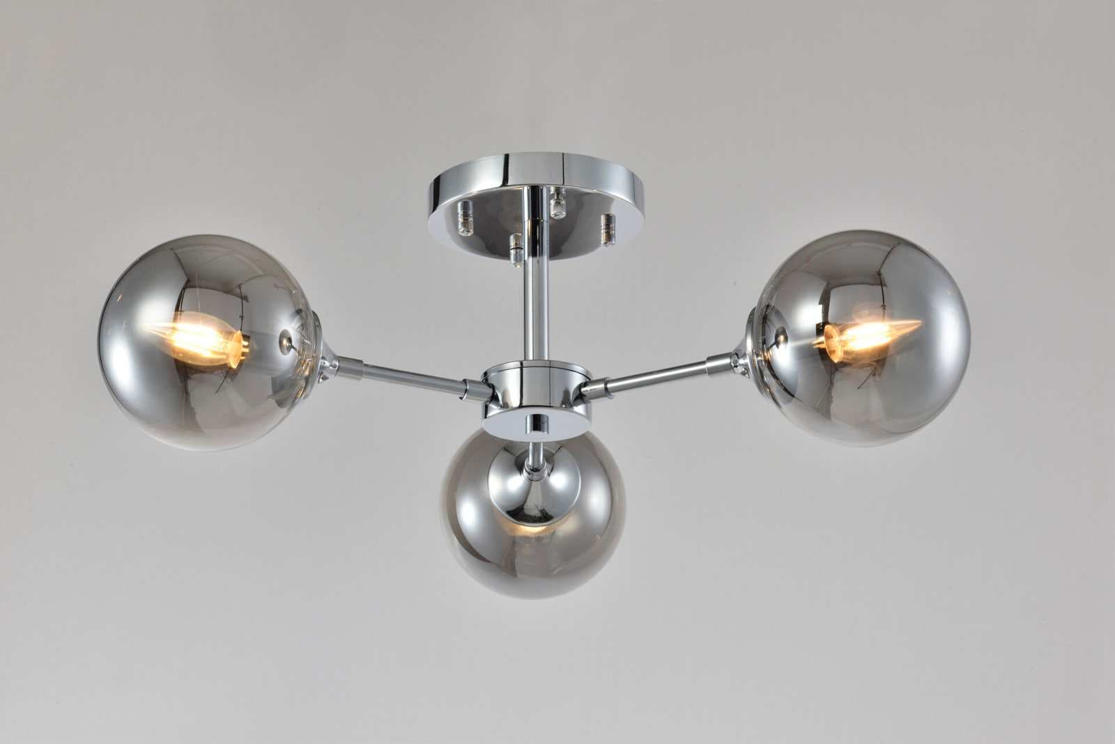 3 Arm Chrome Semi Flush Smoke Glass Chandelier CP214