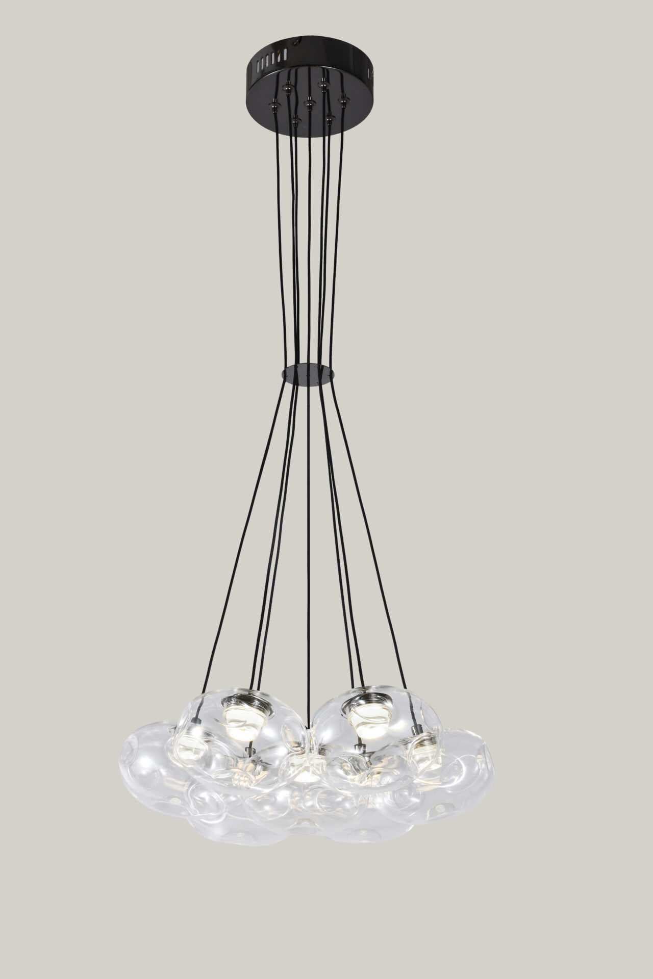 7 Light Clear Organic Glass Ball Black Cluster Chandelier CP237