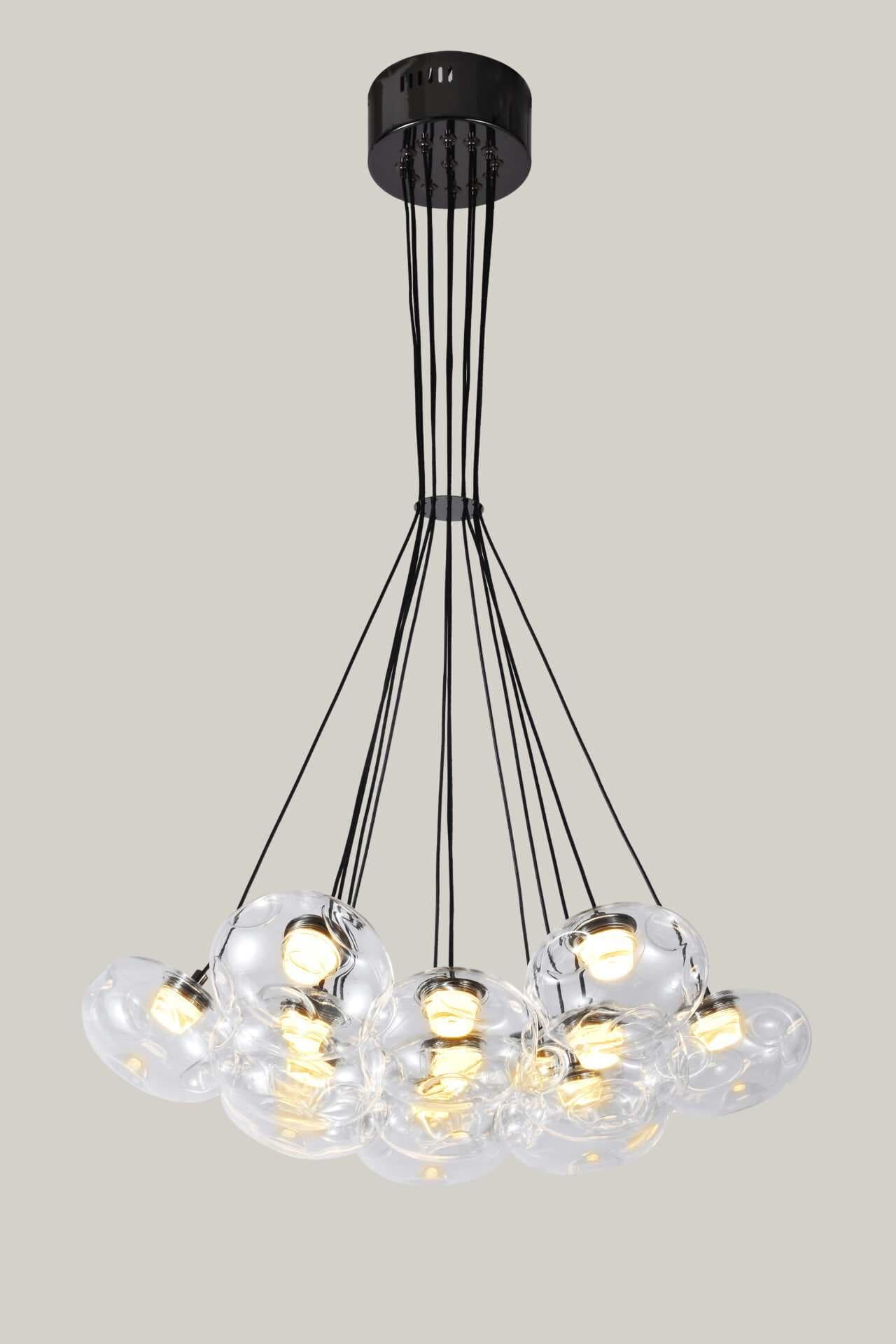 13 Light Clear Organic Glass Ball Black Cluster Chandelier CP238