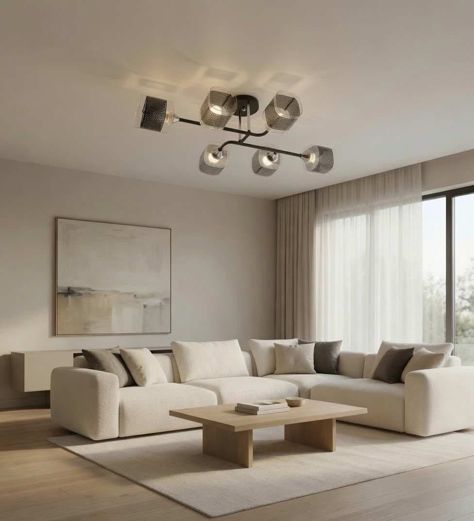 Modern Black & Chrome 6-Light Sculptural Geometric Ceiling Light CP256/6BC