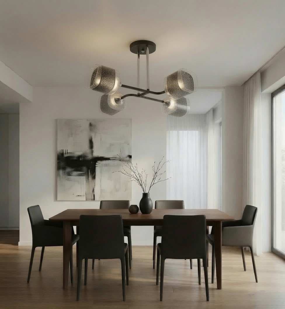 Modern Black & Chrome 4-Light Sculptural Geometric Ceiling Light CP256/4BC