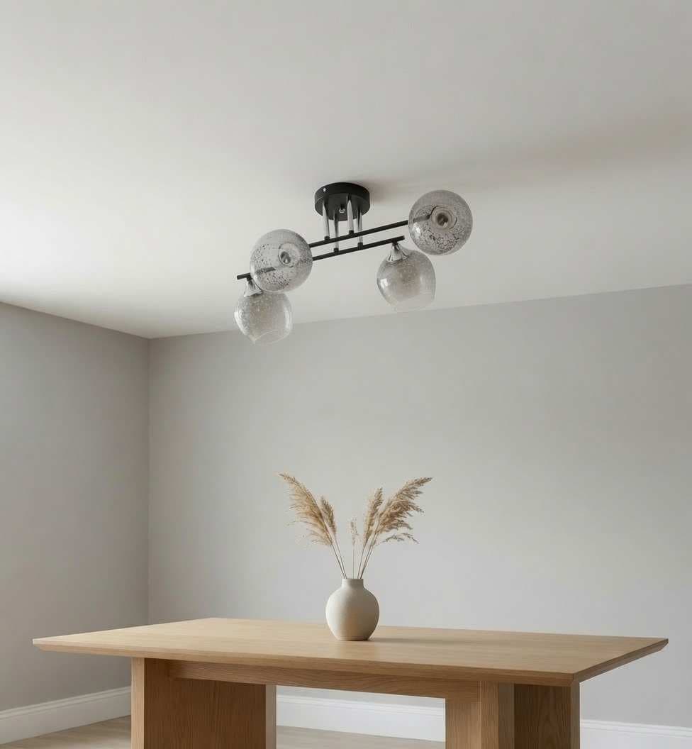 Modern Black & Chrome 4-Light Linear Globe Semi-Flush Ceiling Light CP257/4BC