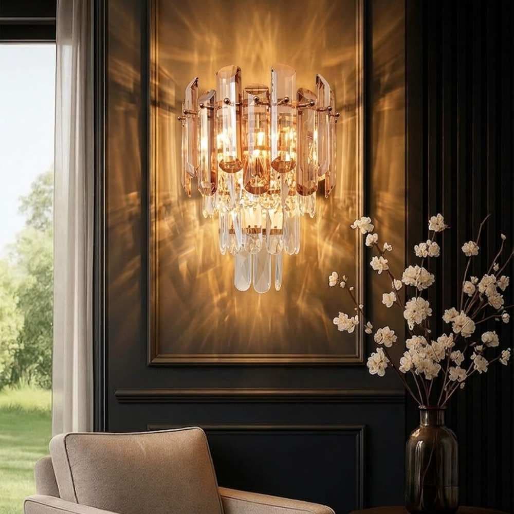 Elegant French Gold Amber Crystal Wall Light CH266/3G-WALL