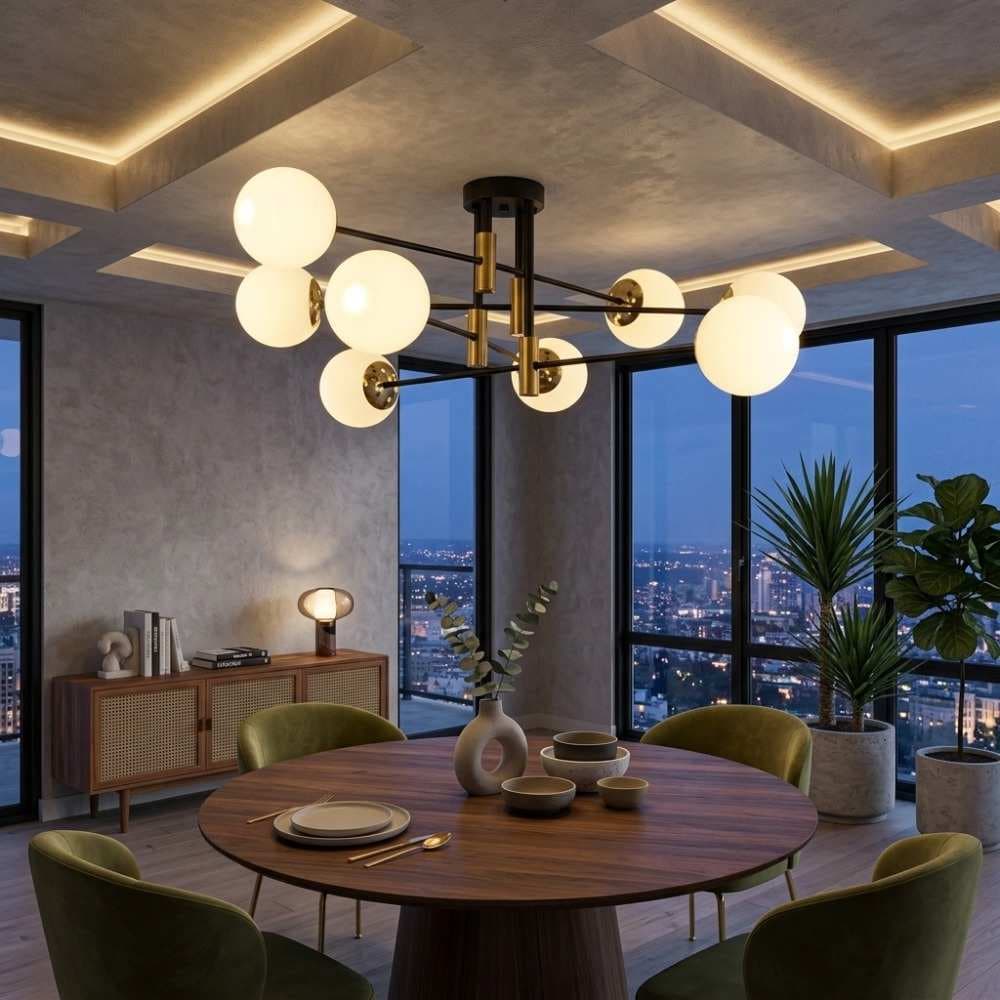 Modern Black and Brass Gold White Glass Chandelier CP260/8BG-1000WH
