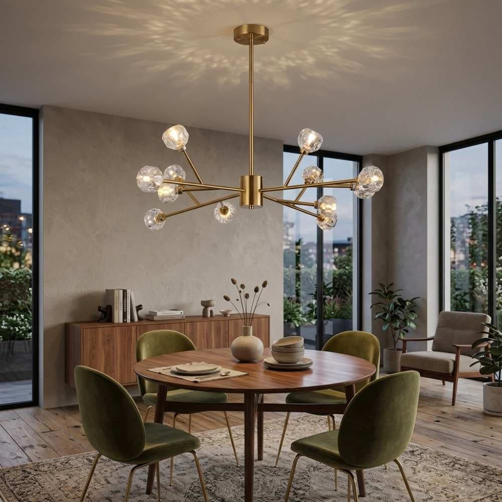 Elegant Brass Gold Round Clear Glass Chandelier CP261/12G-900