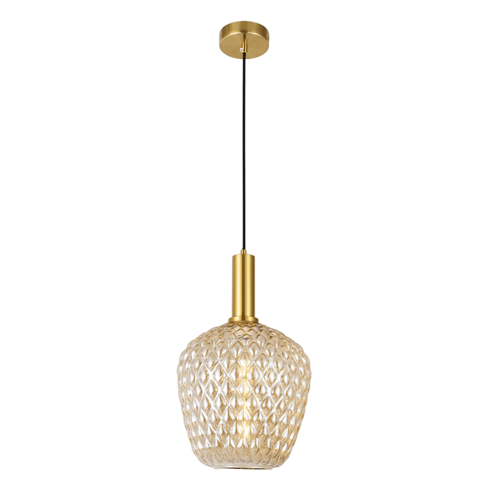 Textured Amber Glass Shade Brass Gold Pendant Light CP201