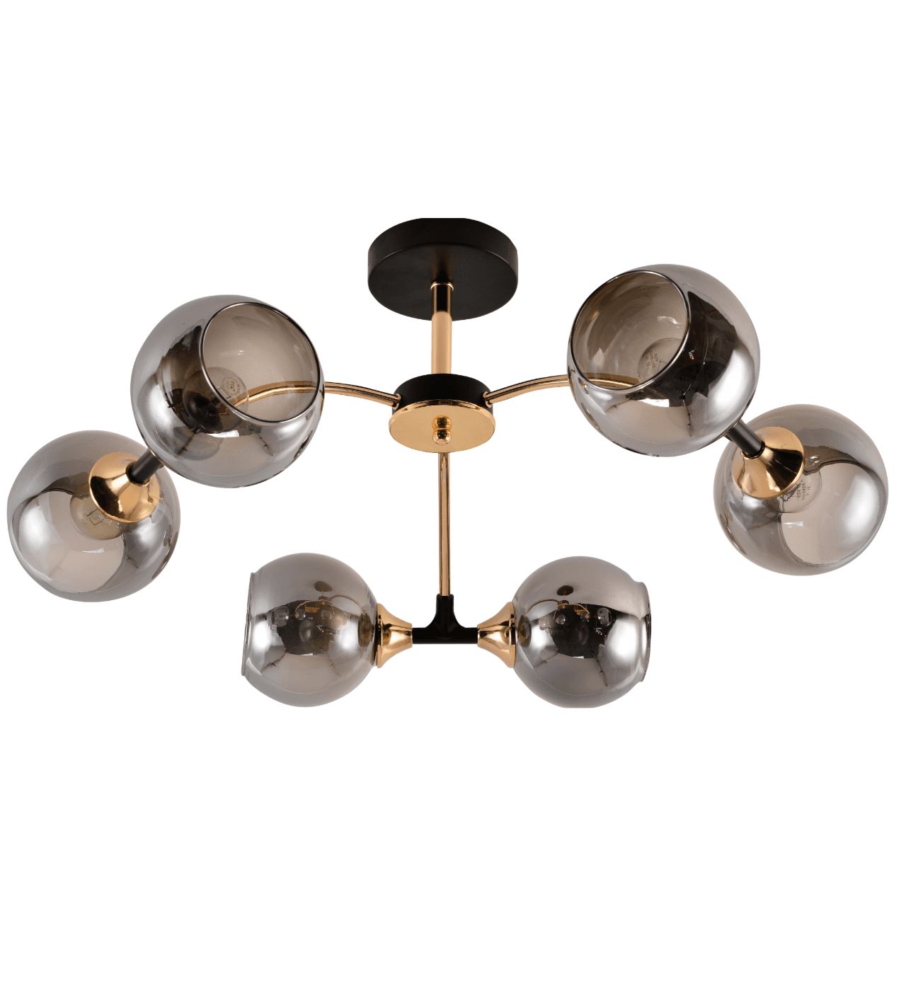 Modern Black & French Gold 6-Light Globe Semi-Flush Ceiling Light CP252/6BG