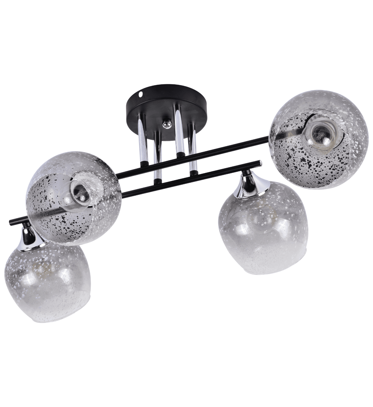 Modern Black & Chrome 4-Light Linear Globe Semi-Flush Ceiling Light CP257/4BC