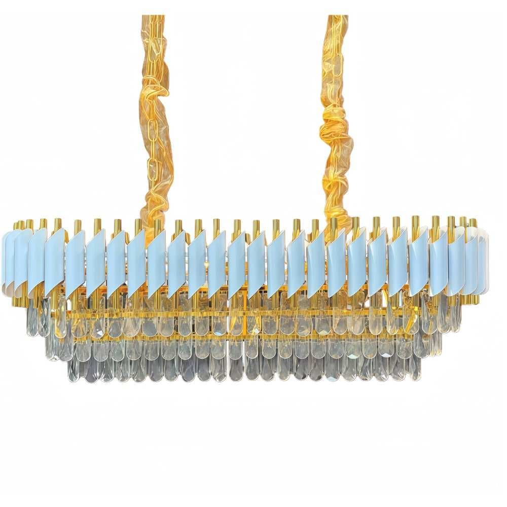 Elegant White and Gold Rectangular Crystal Chandelier CH62/11WG-900*300