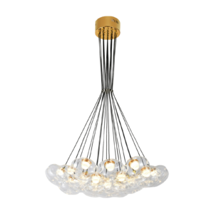 19 Light Clear Organic Glass Ball Gold Cluster Chandelier CP240