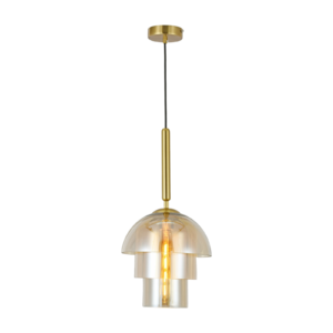 3 Layer Amber Dome Glass Brass Gold Pendant Lamp CP220