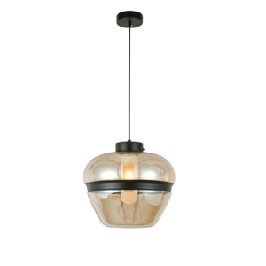 Black Striped Amber Glass Dome Pendant Light CP208