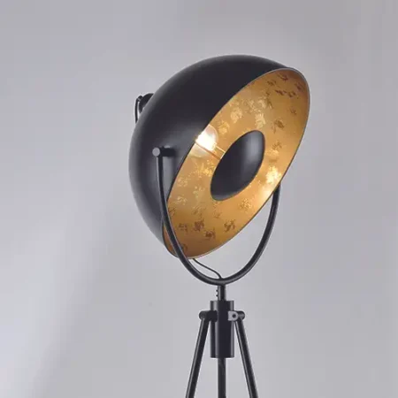 Saturn Industrial Black & Gold Tripod Floor Lamp CP216