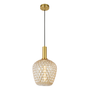 Textured Amber Glass Shade Brass Gold Pendant Light CP201